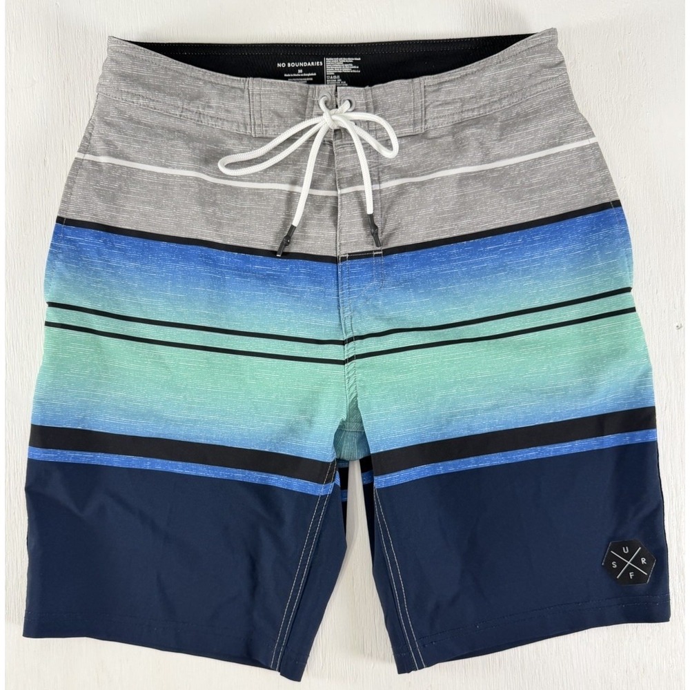 No Boundaries~Mens Size 30 Gray Blue Green SURF Swim trunks Board Shorts